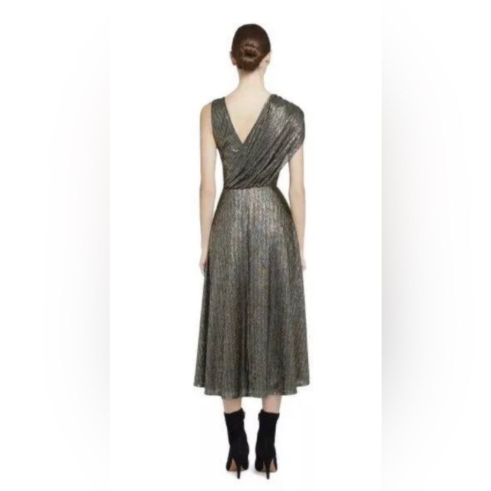 Alice & Olivia metallic drape front Roxy dress. Size 6. - Picture 2 of 9